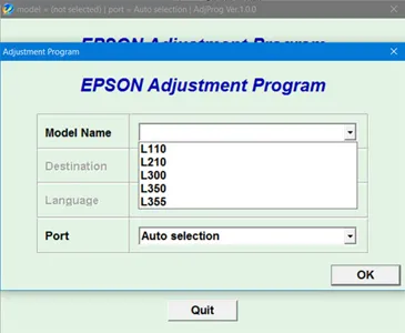 Adjprog.exe epson L110, L210, L300, L350, L355 - скачать.