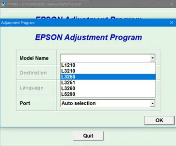 Adjprog.exe epson epson L1210, L3210, L3250, L3251, L3260, L5290 - скачать.