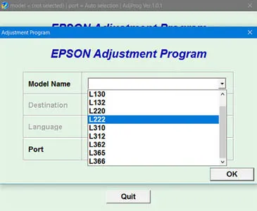 Adjprog.exe epson L130, L132, L220, L222, L310, L312, L362, L365, L366 - скачать.